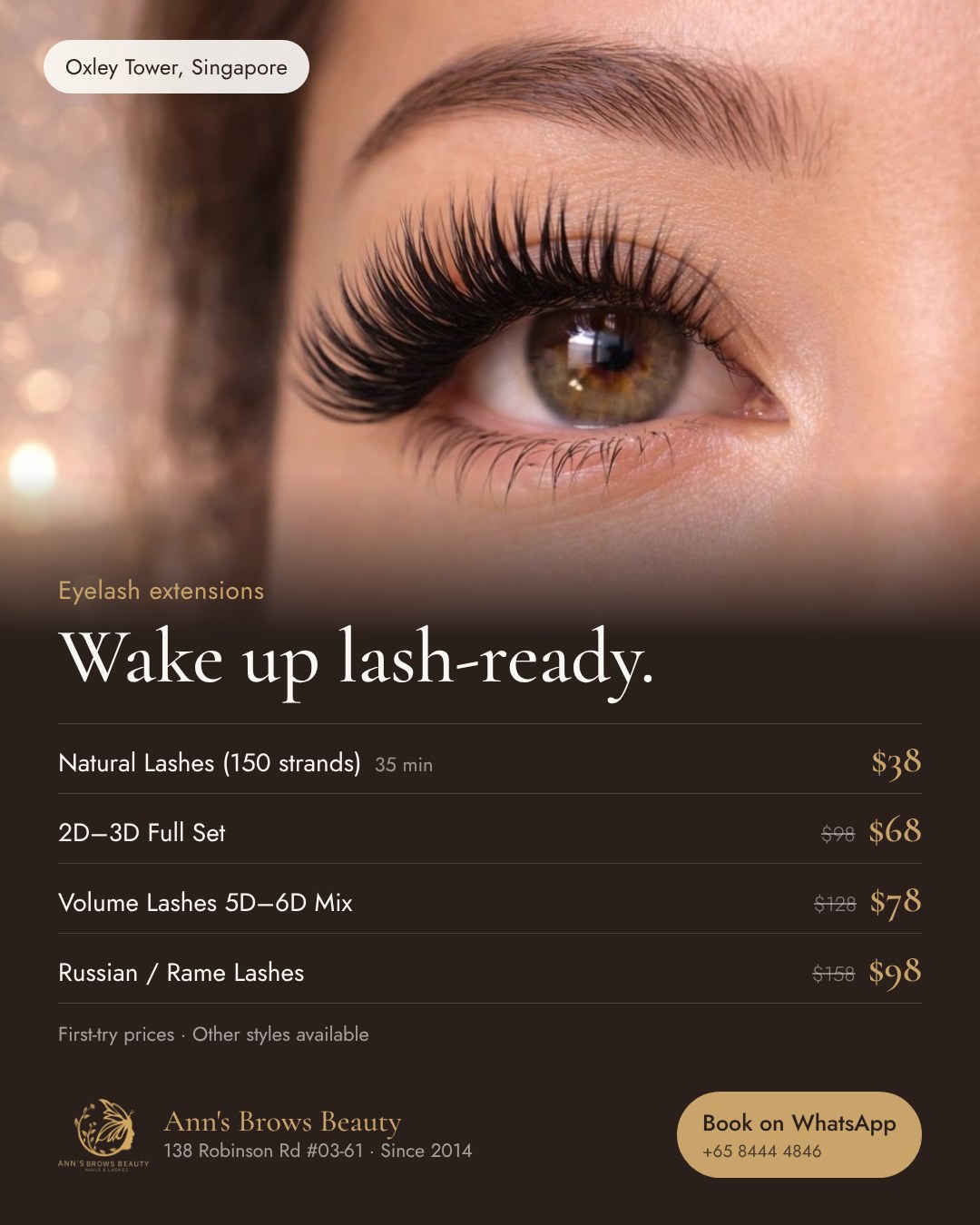 Eyelashes prices at Ann's Brows Beauty